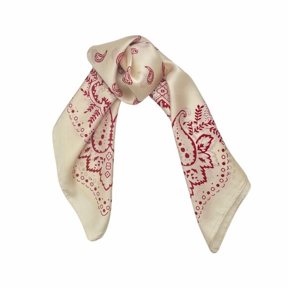 ❤️❤️Elegant Bandana Square Scarf Silky Satin Soft WHITE RED Wrap Paisley Floral - Picture 4 of 7